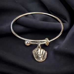 Baseball charm adjustable bangle bracelet